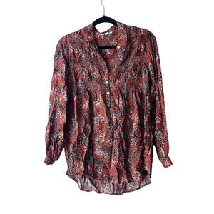 Beach Lunch Lounge Animal Print Long Sleeve Viscose Blouse Women Cheetah Orange